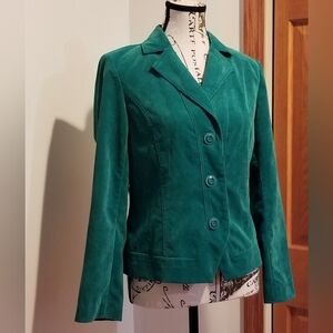 R.Q.T. Vtg Teal Green Corduroy Jacket Blazer Buisness Casusl Petite Smal…